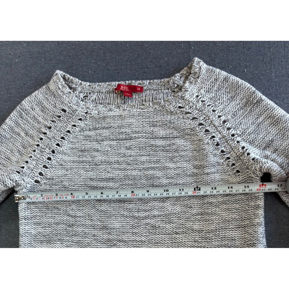 EDC by Esprit Womens XS Marled Grey Pointelle Raglan Knit Sweater High Low Hem - Picture 4 of 8